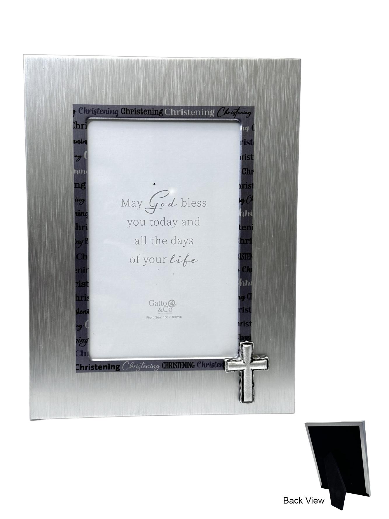 Brushed Metal Finish Christening Frame 4 x 6