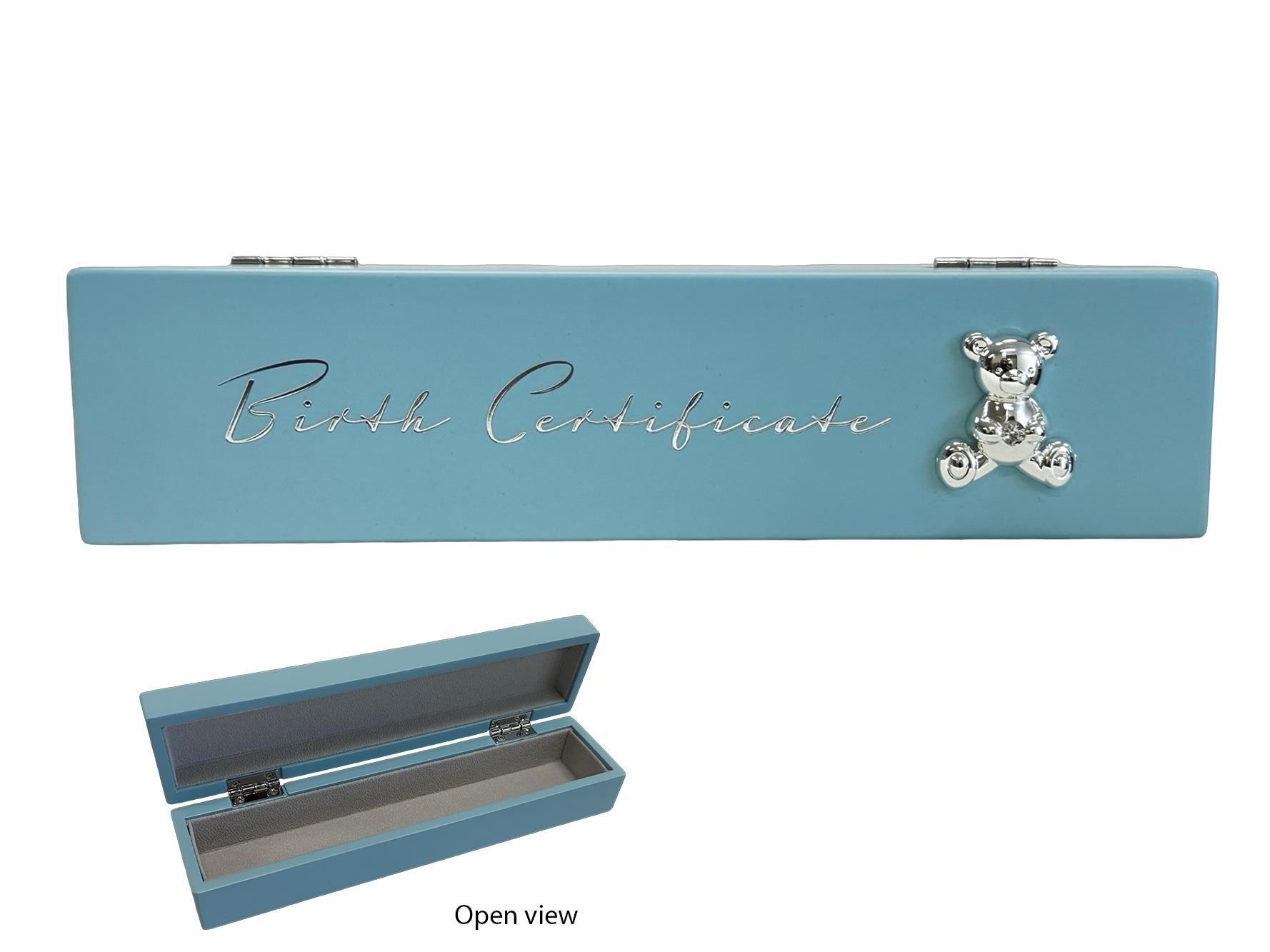 Wooden Birth Certificate Holder - Blue