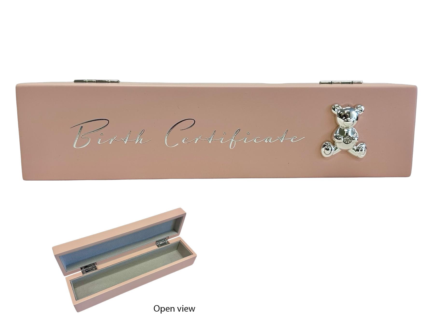 Wooden Birth Certificate Holder - Pink
