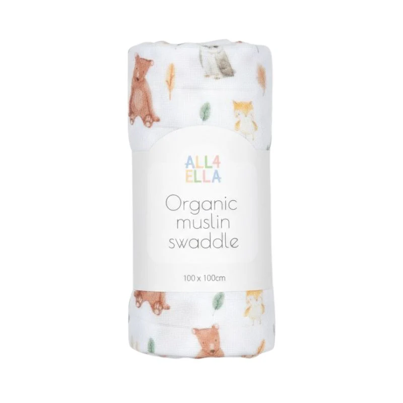 All4Ella Organic Cotton Muslin Swaddle - Forest Friends