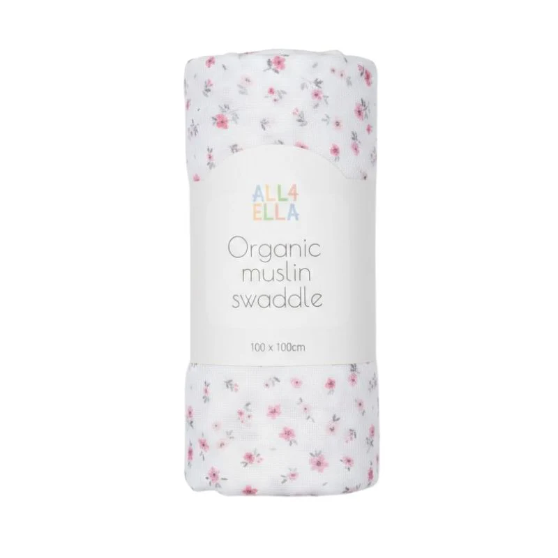 All4Ella Organic Cotton Muslin Swaddle - Pink Petal