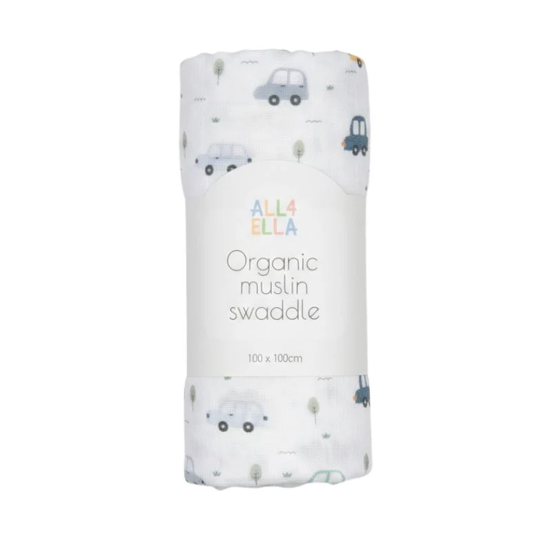 All4Ella Organic Cotton Muslin Swaddle - Beep Beep