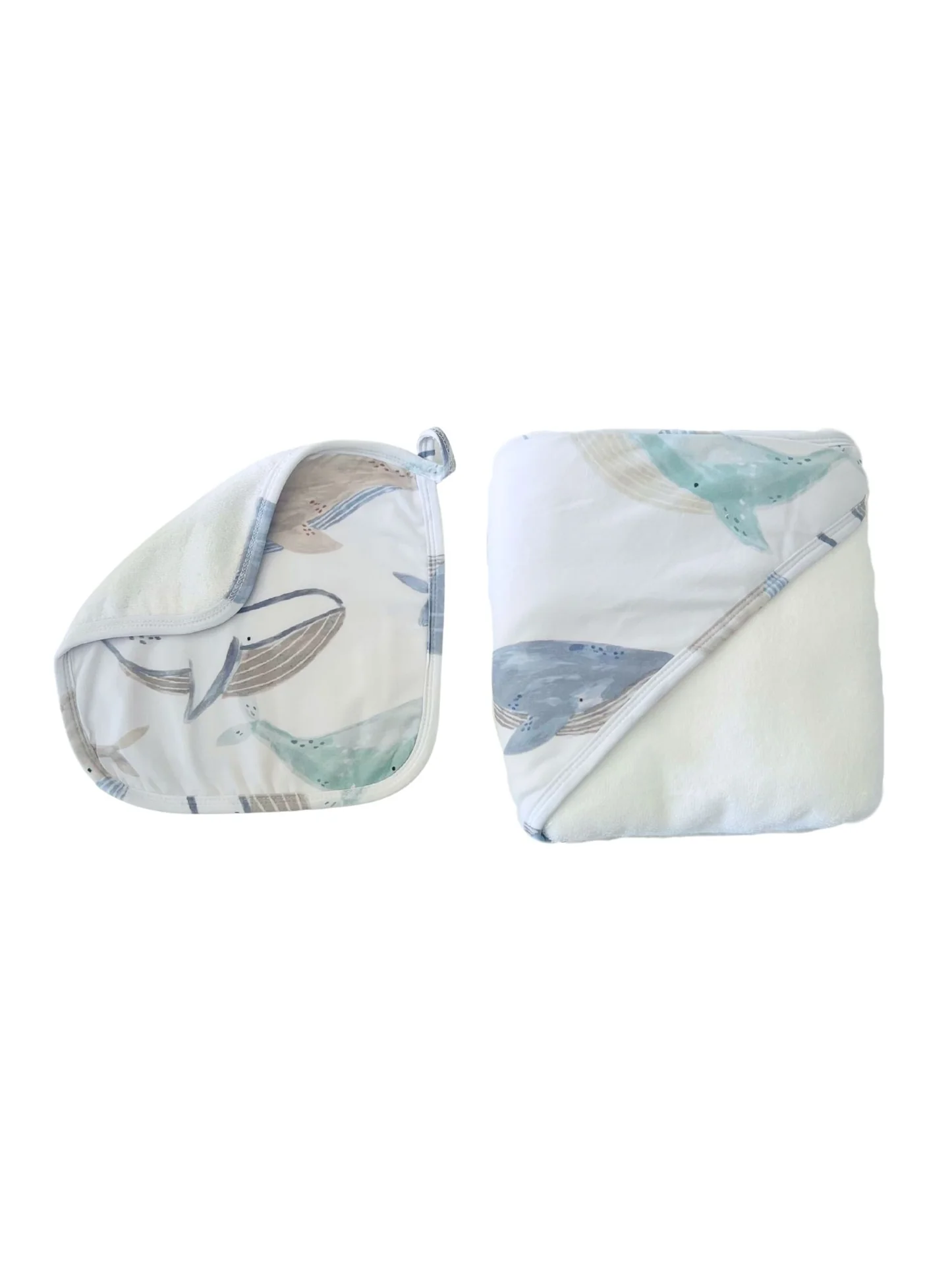 Cuddle Bug & Co Hooded Towel & Wash Cloth Set - Whales