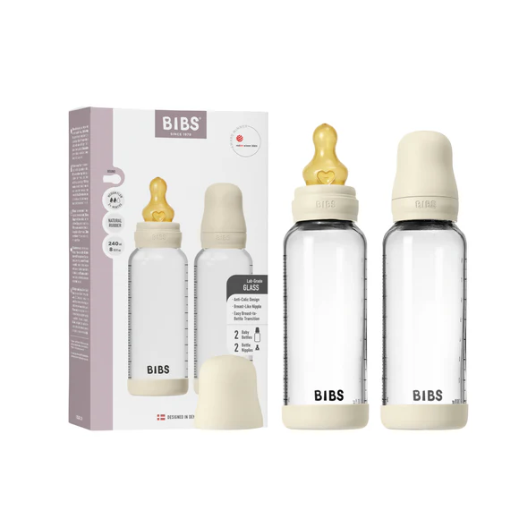 BIBS 2 Pack Glass Bottle Latex 240ml - Assorted Colours