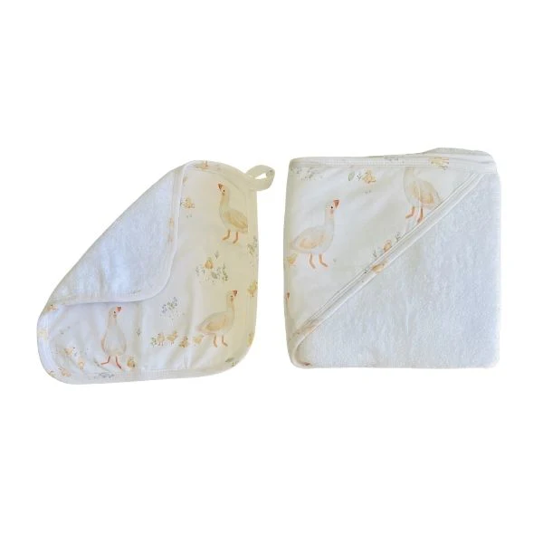 Cuddle Bug & Co Hooded Towel & Wash Cloth Set - Goosey Gander