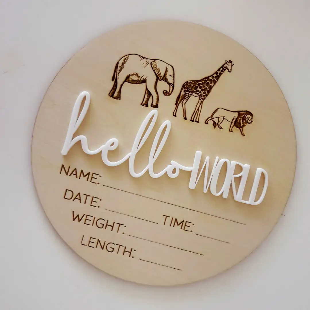 Timber Tinkers Safari Animals Birth Announcement Disc