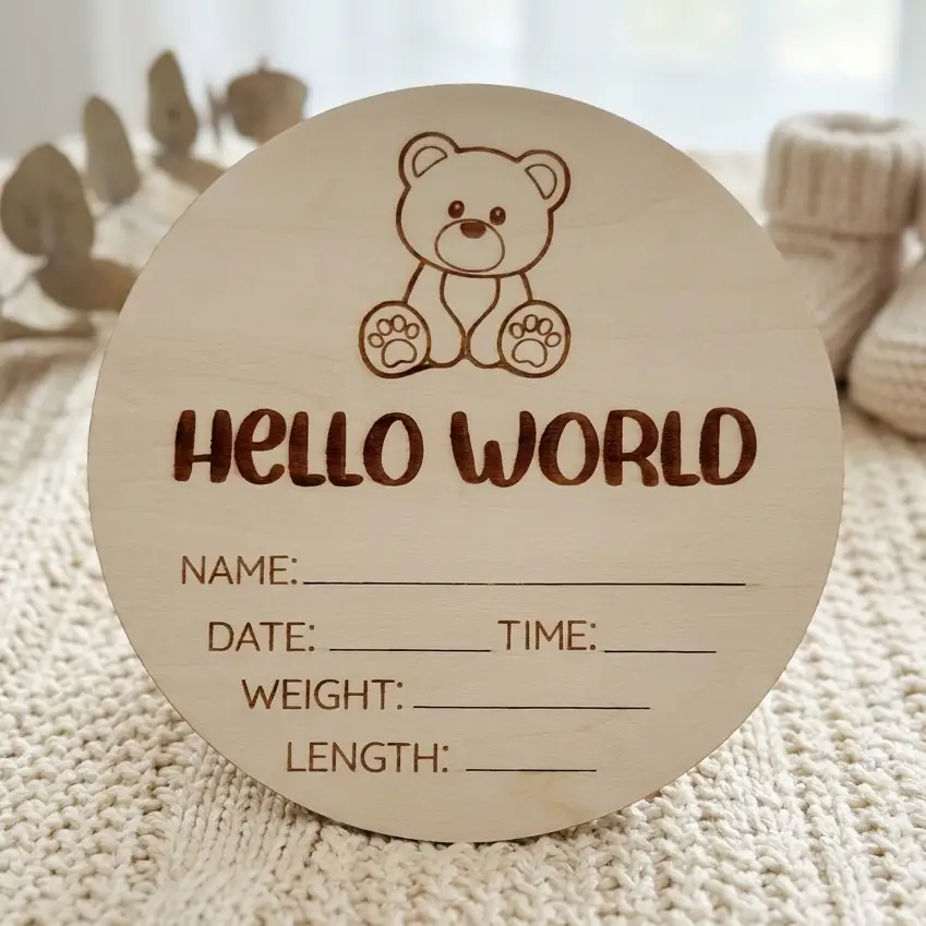 Timber Tinkers Teddy Bear Birth Announcement Disc
