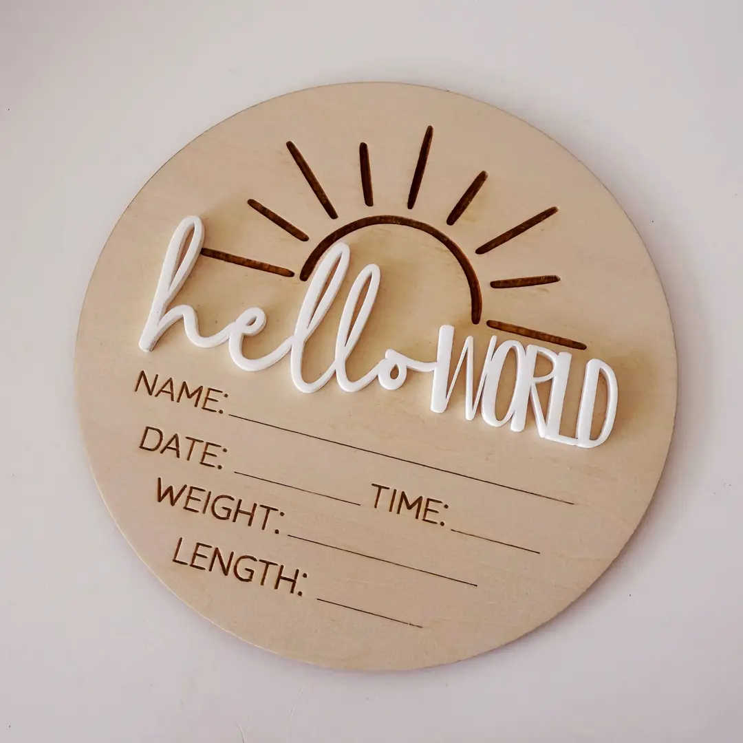 Timber Tinkers Hello World Sun Birth Announcement Disc