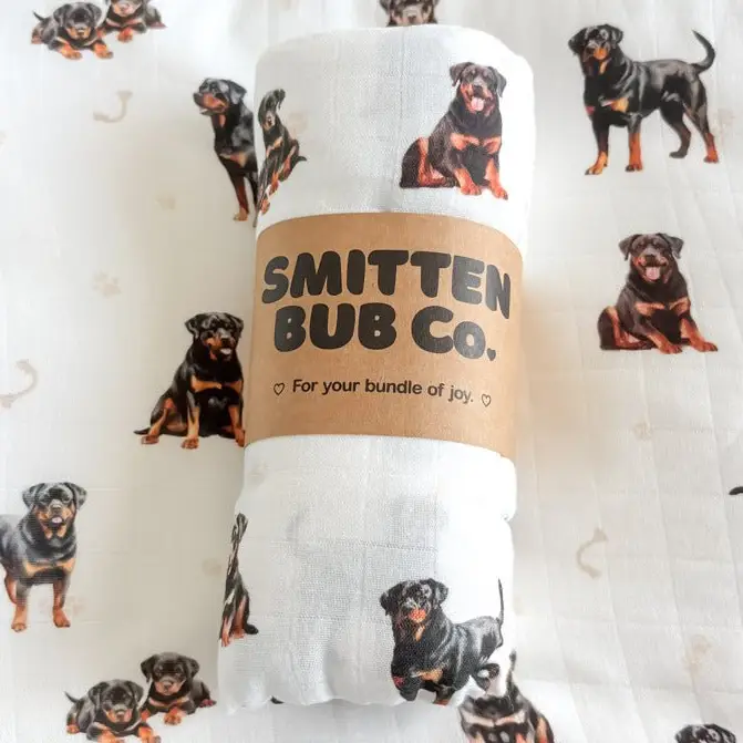 Smitten Bub Co. Bamboo Cotton Muslin Swaddle - Rotweiler