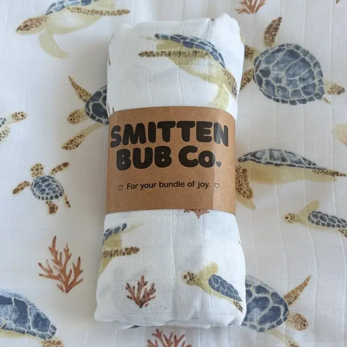 Smitten Bub Co. Bamboo Cotton Muslin Swaddle - Turtles
