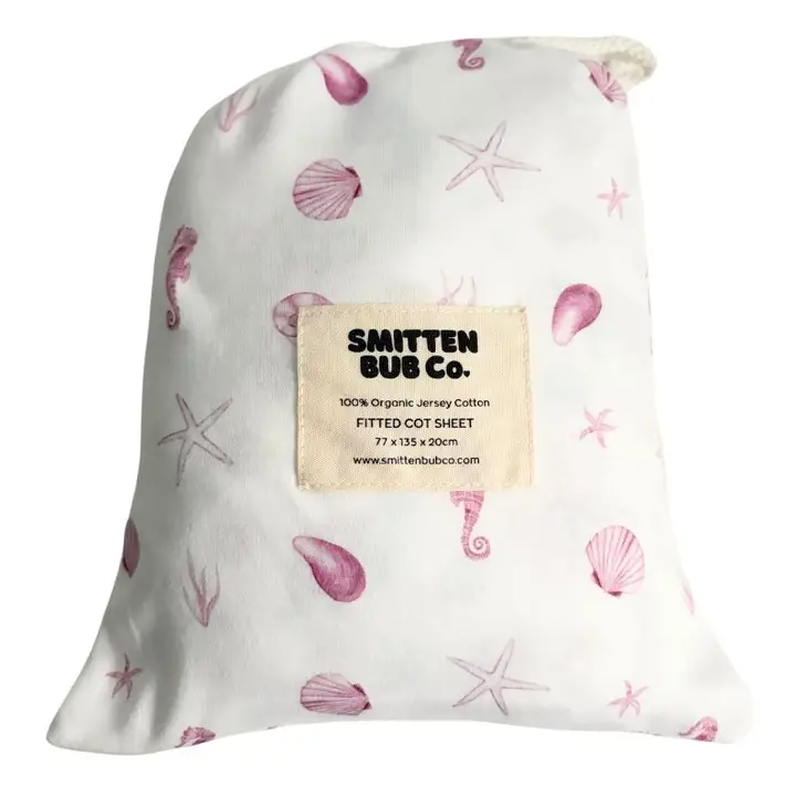 Smitten Bub Co. Cot Sheet - Pink Seashells