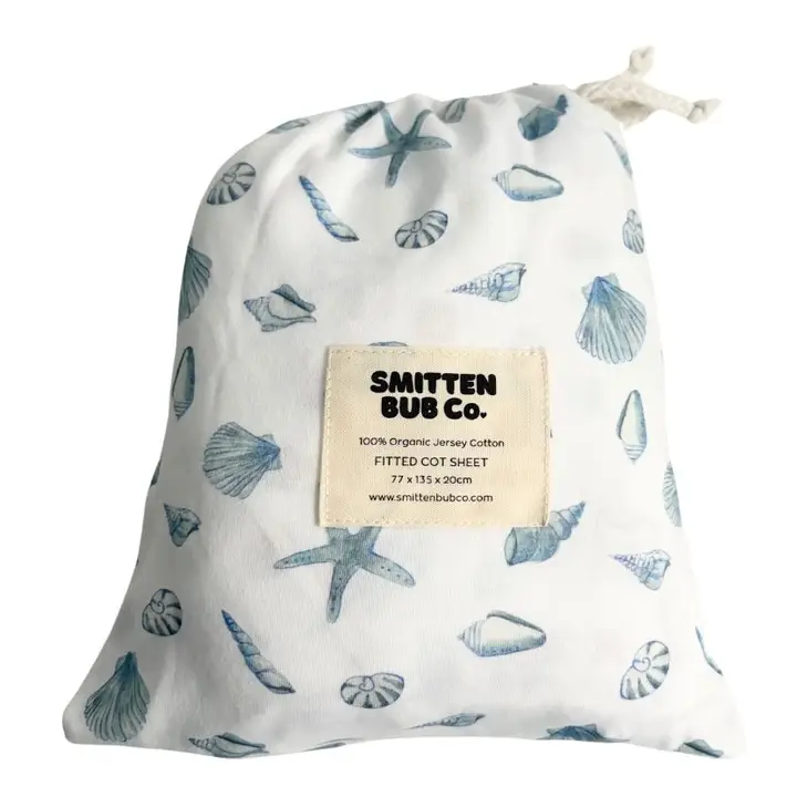 Smitten Bub Co. Cot Sheet - Blue Seashells