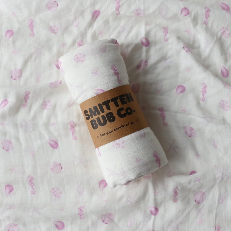 Smitten Bub Co. Bamboo Cotton Muslin Swaddle - Pink Seashells