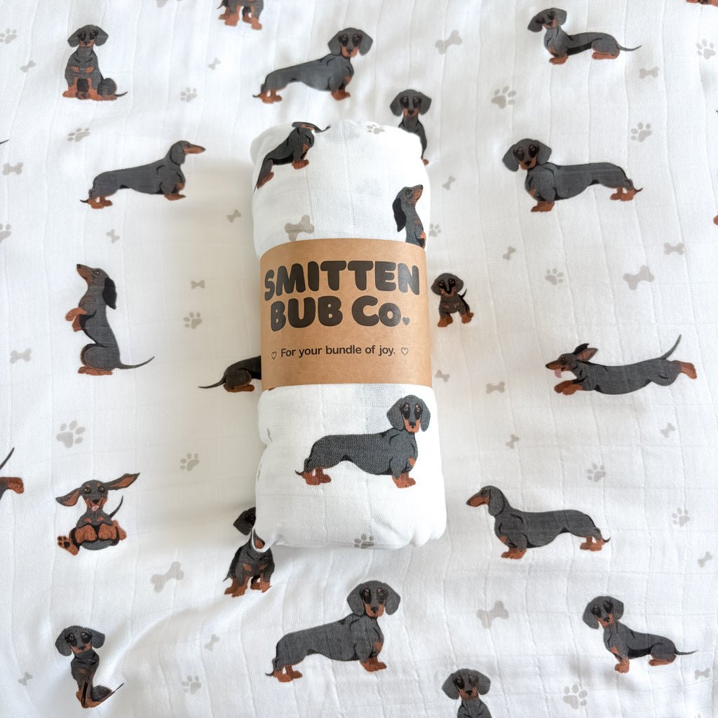 Smitten Bub Co. Bamboo Cotton Muslin Swaddle - Daschund