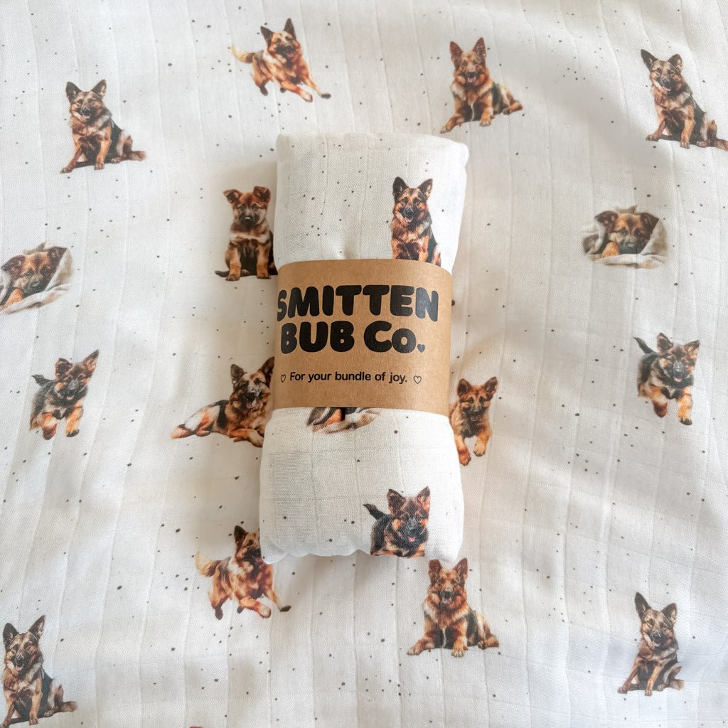 Smitten Bub Co. Bamboo Cotton Muslin Swaddle - German Shepherd
