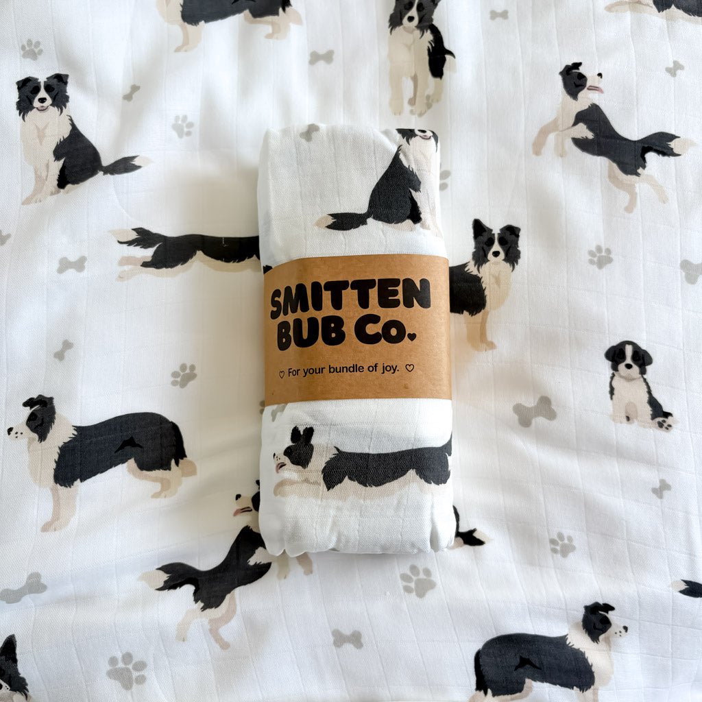 Smitten Bub Co. Bamboo Cotton Muslin Swaddle - Border Collie