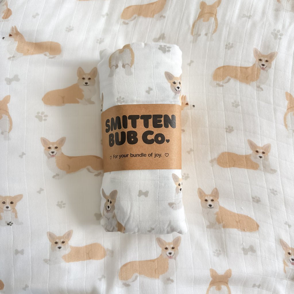 Smitten Bub Co. Bamboo Cotton Muslin Swaddle - Corgi
