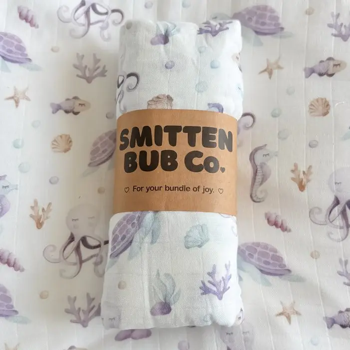 Smitten Bub Co. Bamboo Cotton Muslin Swaddle - Under the Sea