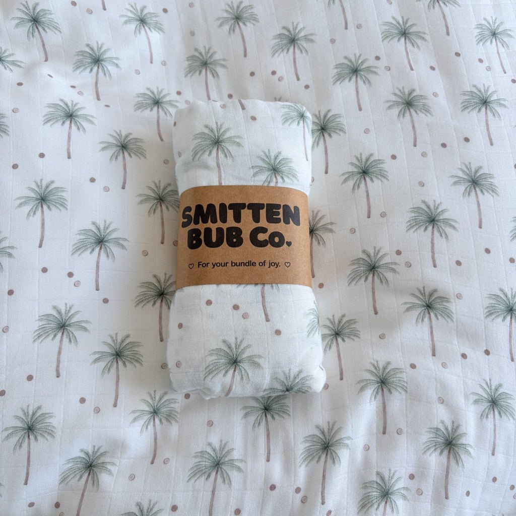 Smitten Bub Co. Bamboo Cotton Muslin Swaddle - Palms & Coconuts