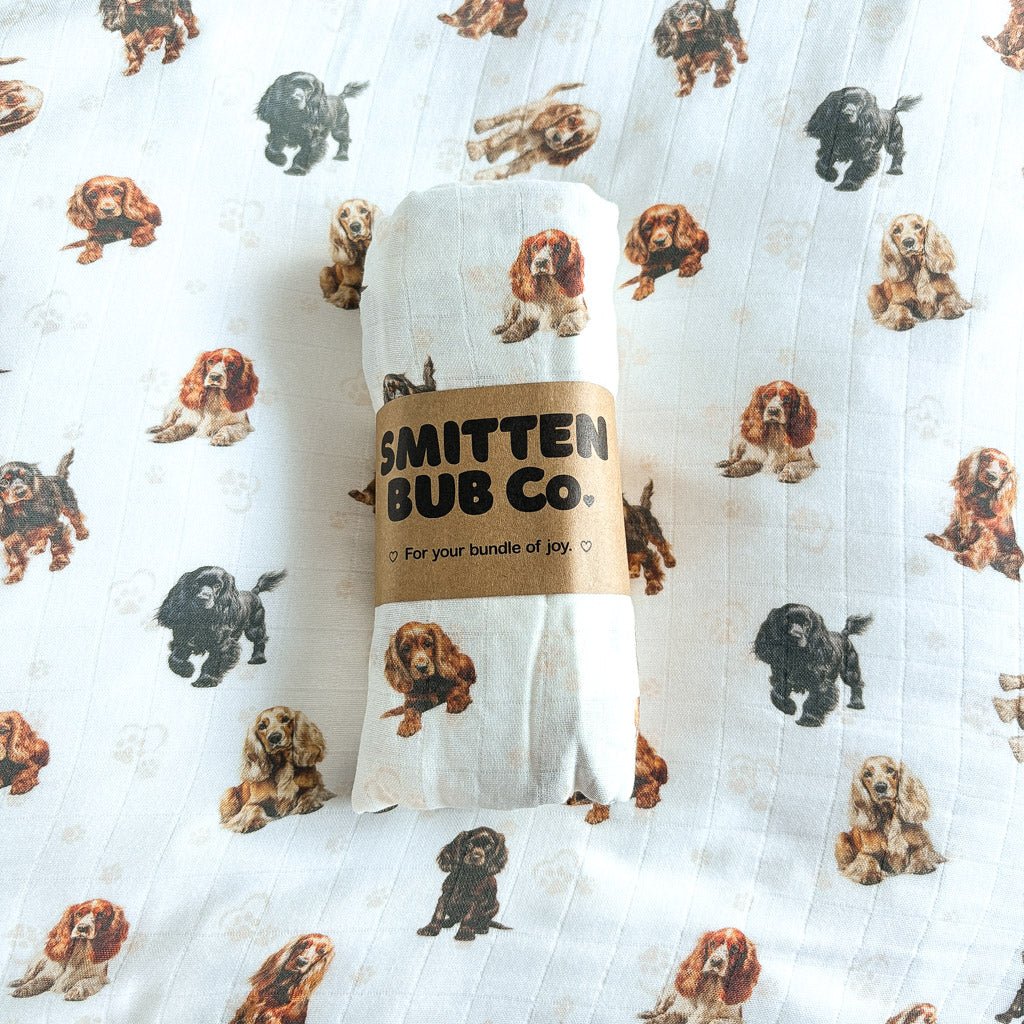 Smitten Bub Co. Bamboo Cotton Muslin Swaddle - Cocker Spaniel