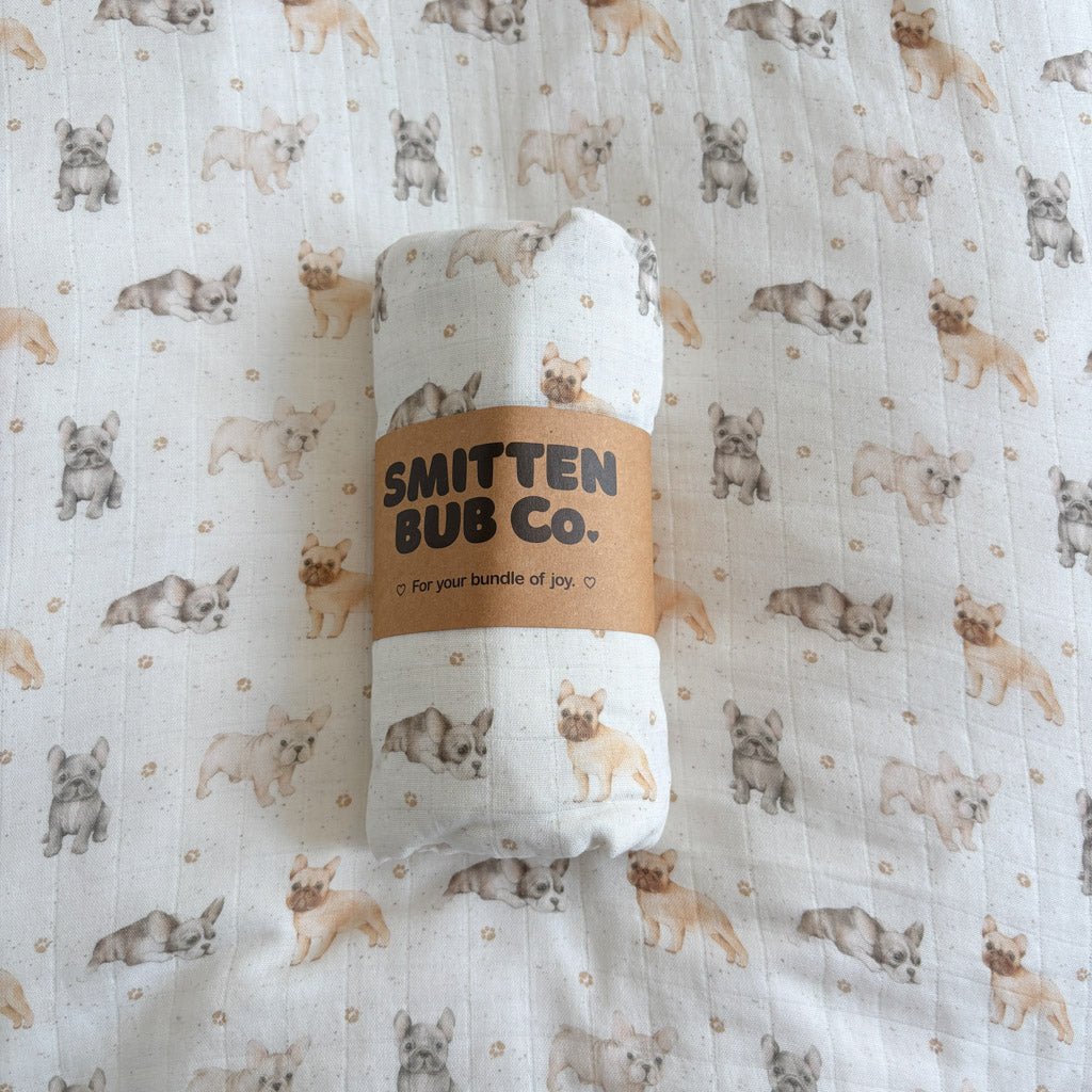 Smitten Bub Co. Bamboo Cotton Muslin Swaddle - French Bulldog