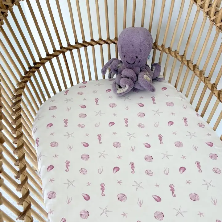 Smitten Bub Co. Bassinet Sheet - Pink Seashells