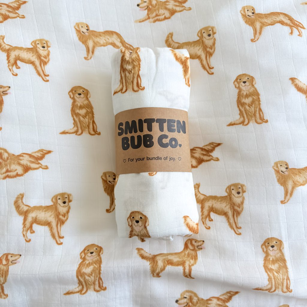 Smitten Bub Co. Bamboo Cotton Muslin Swaddle - Golden Retriever