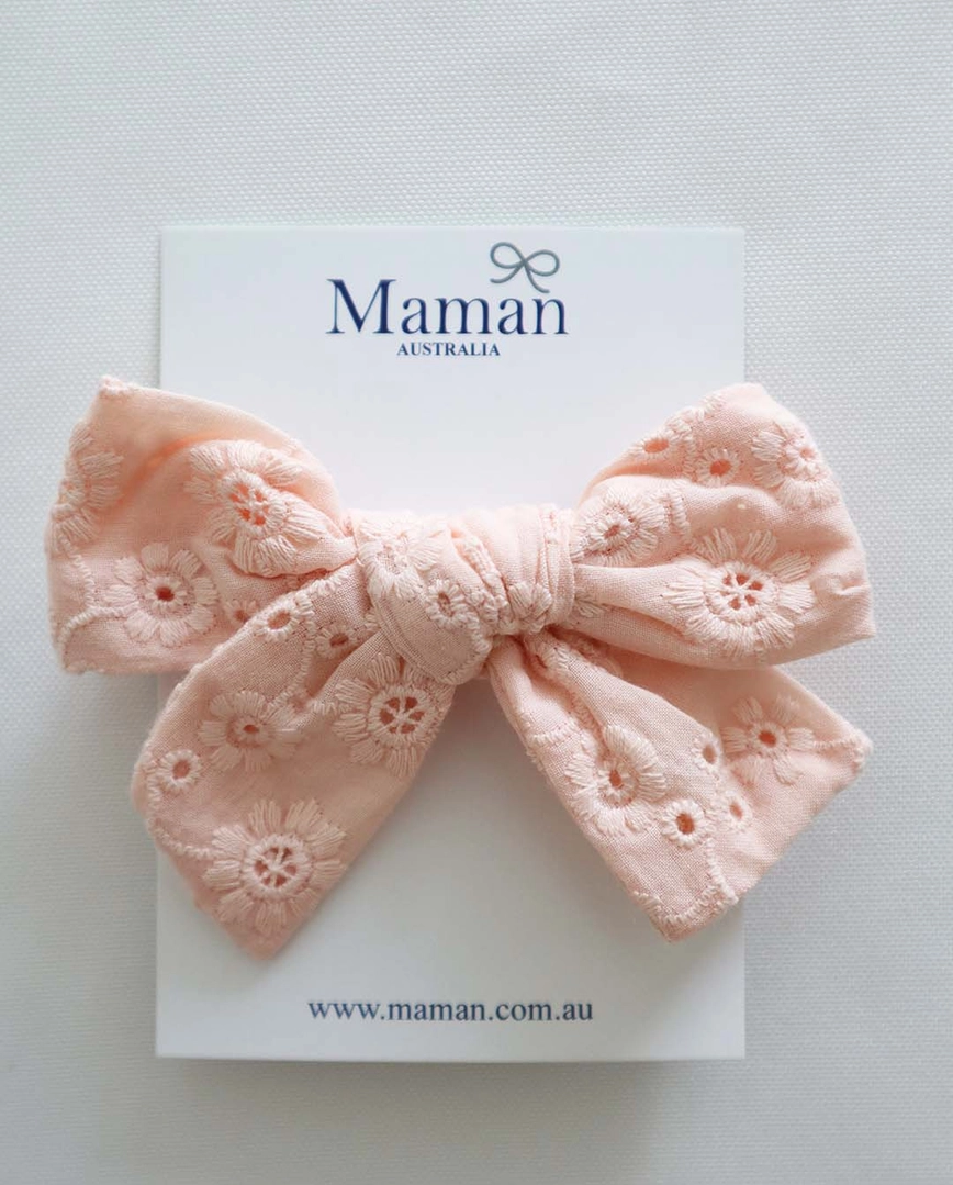 Maman Baby Embroidery Bow Headband - Peach