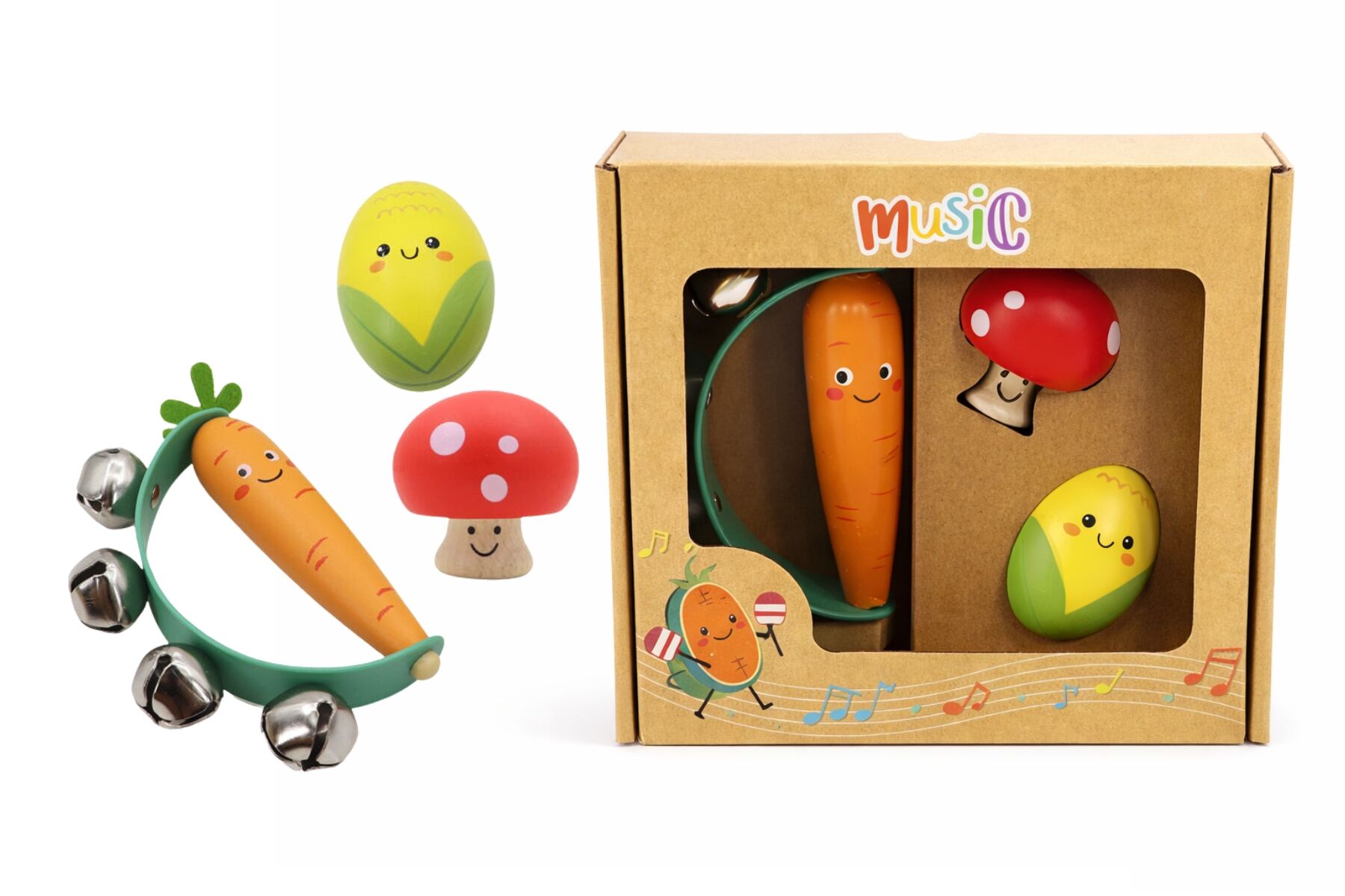 Wooden 3pc Veggie Music Set