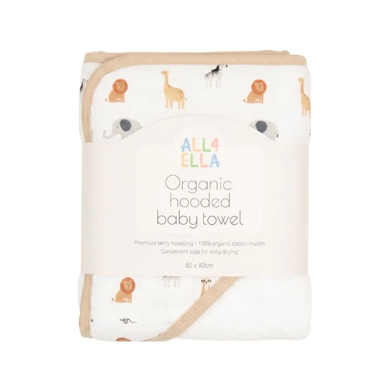All4Ella Organic Hooded Towel - Wild Animals