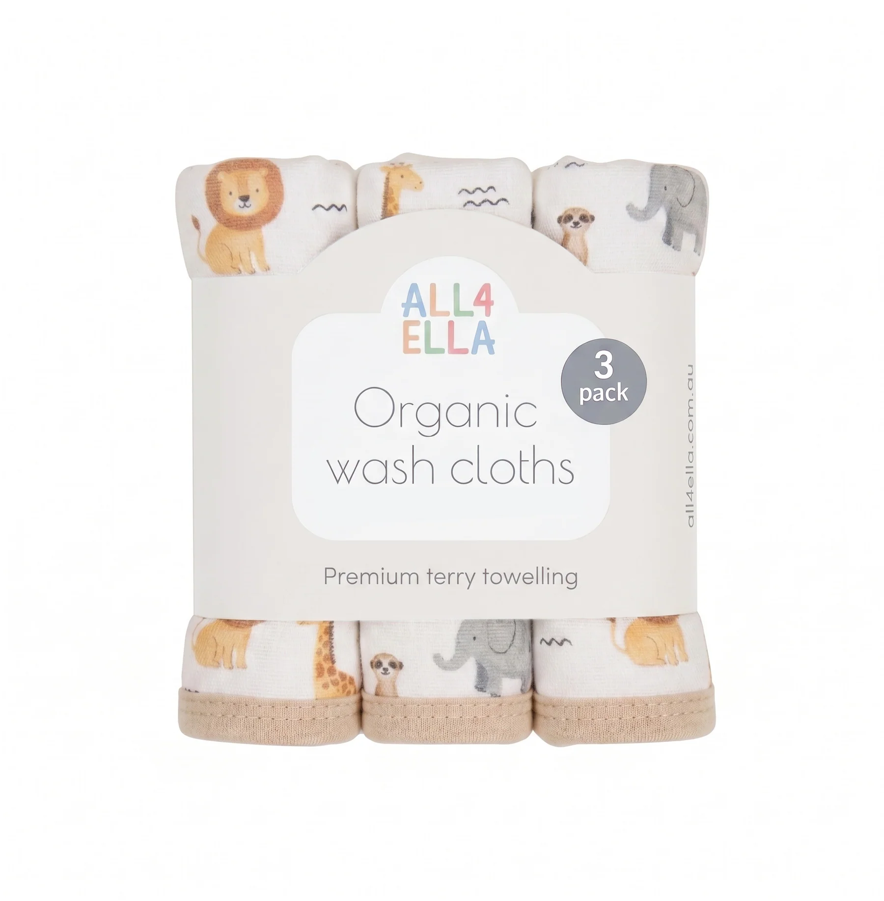 All4Ella 3pk Organic Wash Cloth - Wild Animals