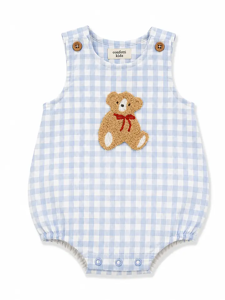 Confetti Kidz Gingham Romper - Teddy