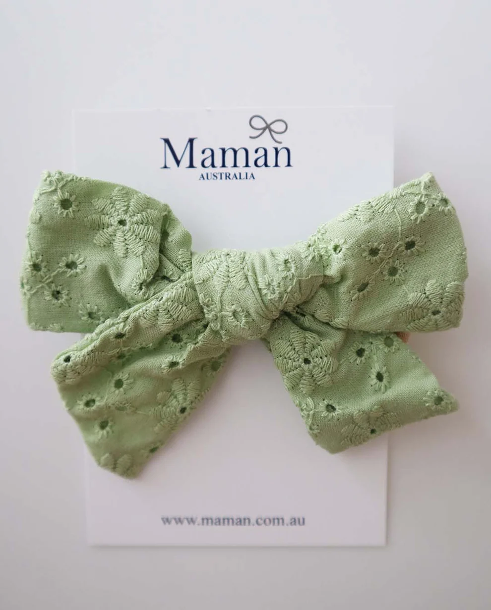 Maman Baby Embroidery Bow Headband - Pistachio