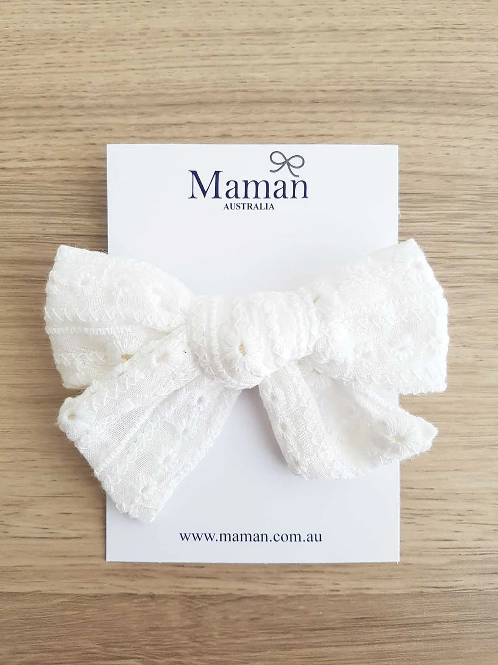 Maman Baby Embroidery Bow Headband - White