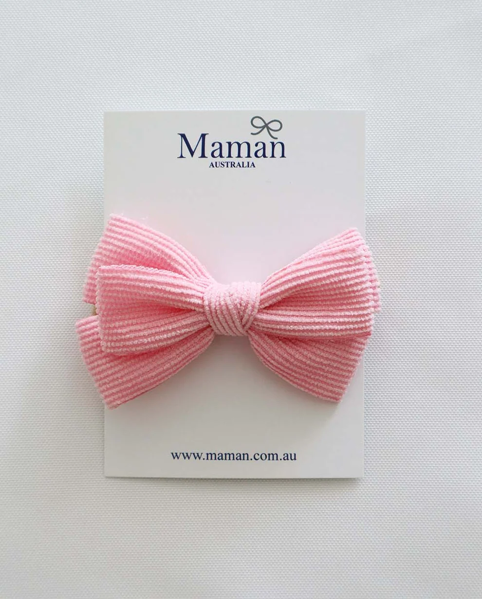 Maman Baby Fine Cord Bow Headband - Baby Pink