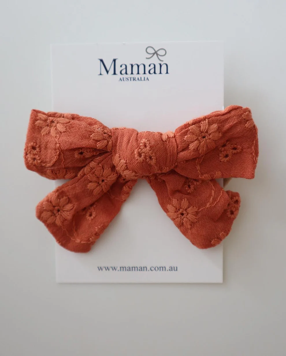 Maman Baby Embroidery Bow Headband - Terracotta