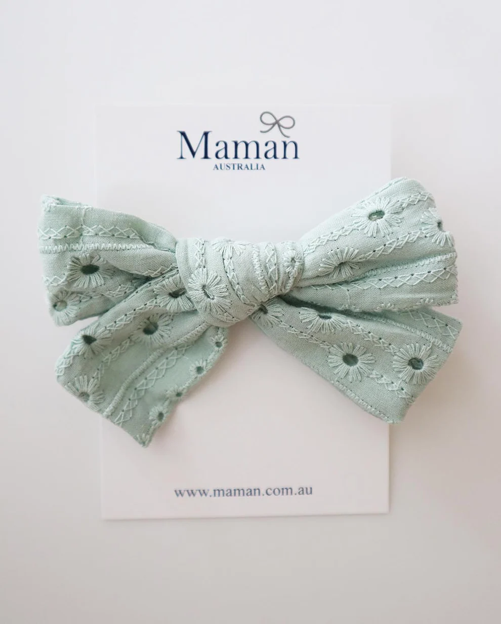 Maman Baby Embroidery Bow Headband - Green
